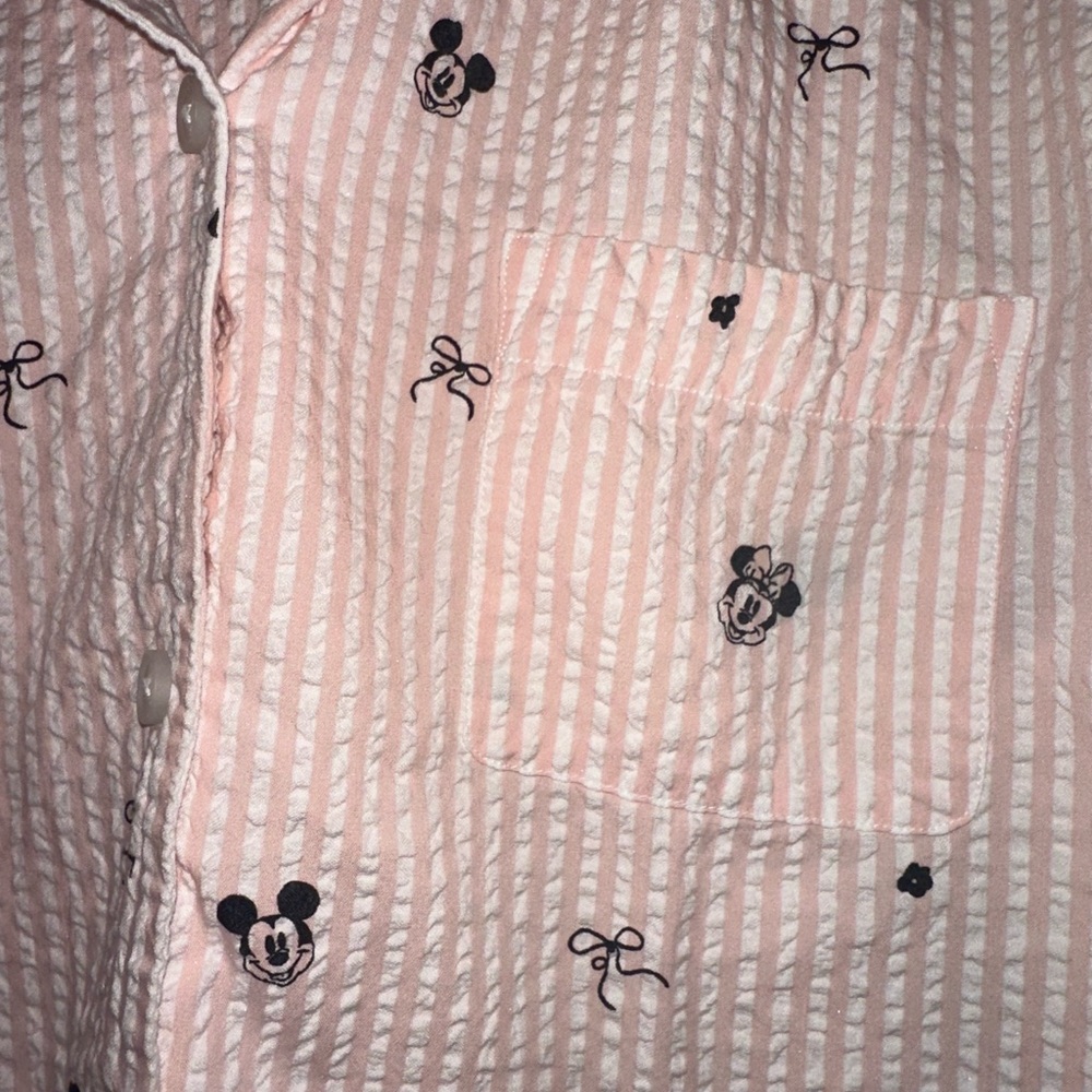 American Eagle AE Disney Mickey and Minnie Pajama Top Pink Seersucker Bows XXL - Picture 3 of 7